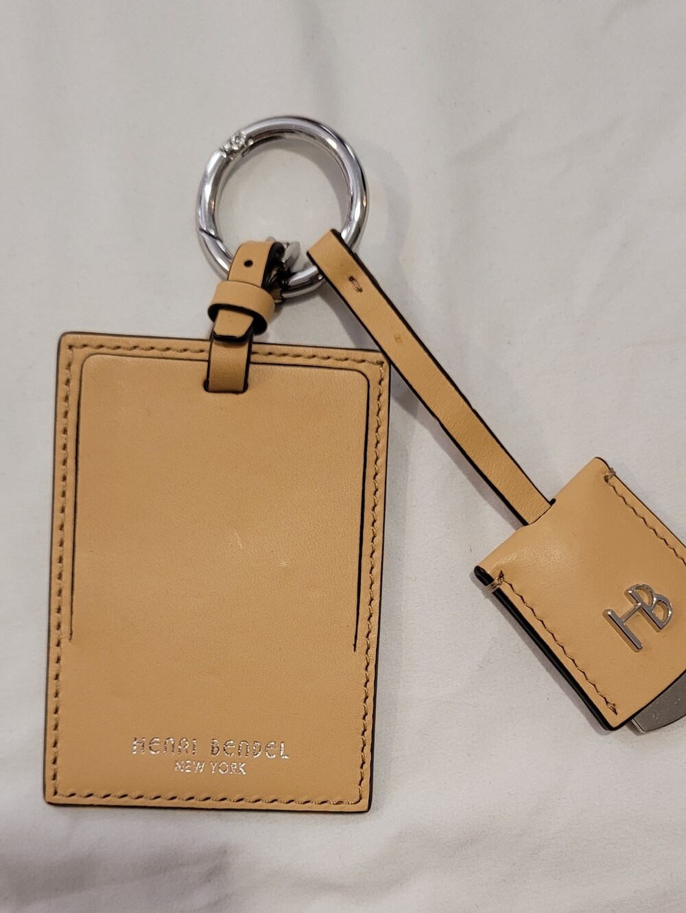 Henri Bendel Tan Leather Luggage Tag with HB Key Fob
